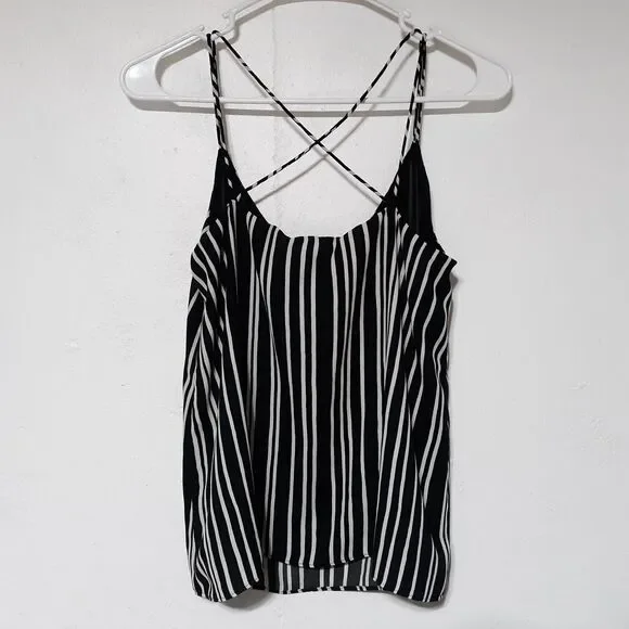 H&M Sleeveless Blouse Womens Shirt Top Black White Striped Sz 4 Business Casual - Picture 3 of 8